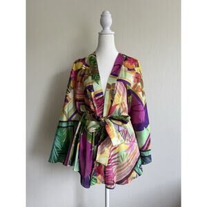 Zara‎ Satin Tropical Print Kimono with wide long sleeves Size M NWT